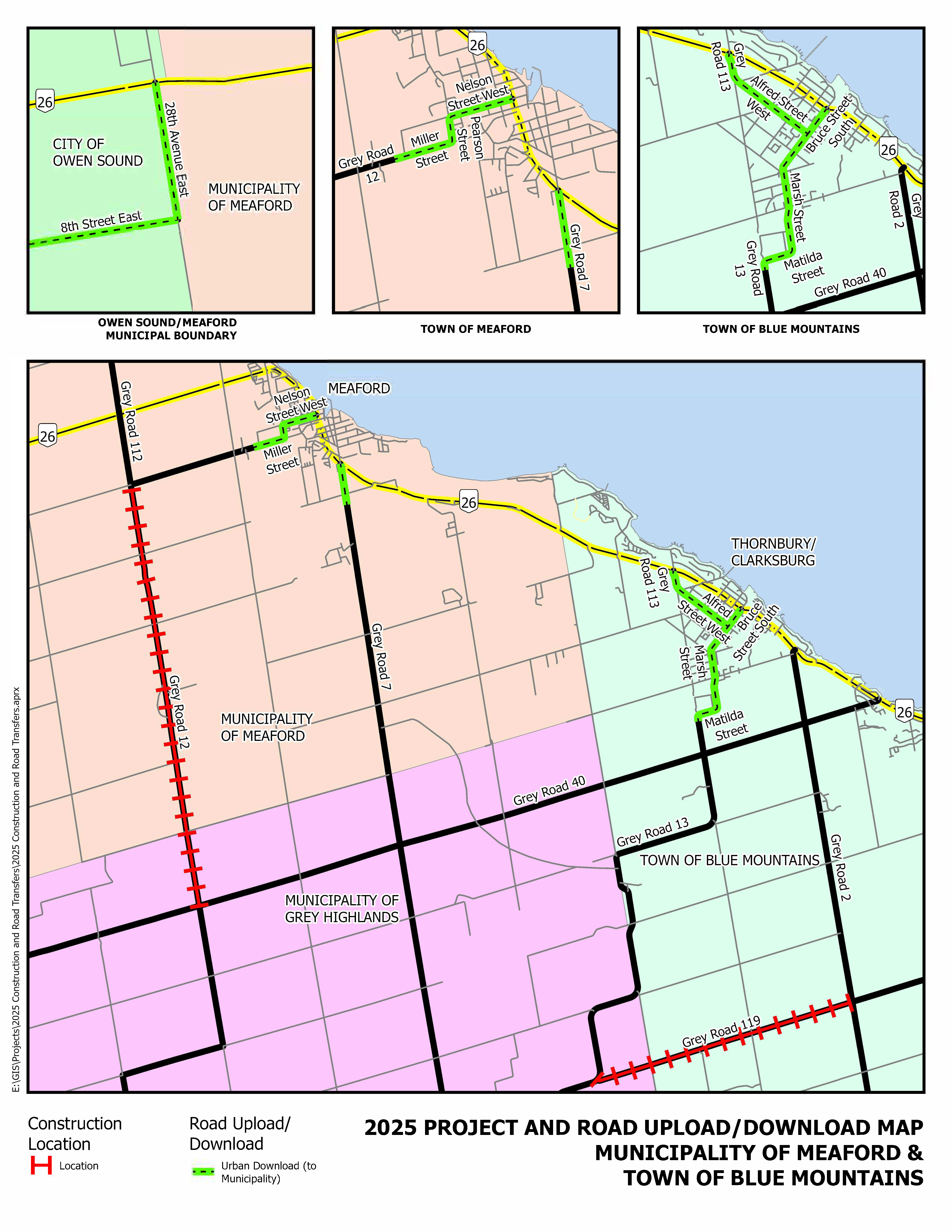 2025 Construction projects and proposed future road transfers - The blue mountains and Meaford