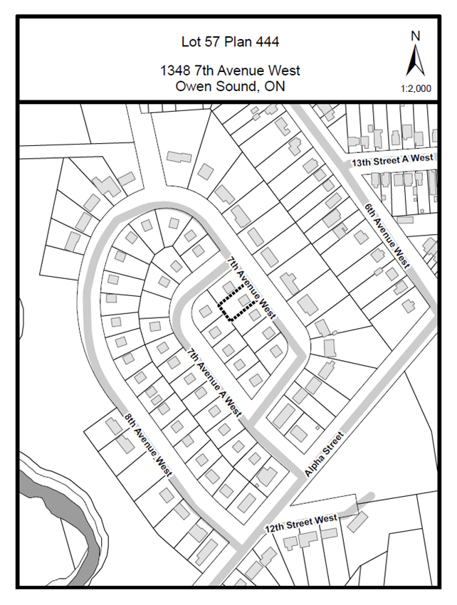 Lot map of showing Lot 57  at 1348 7th Avenue West in Owen Sound. 
