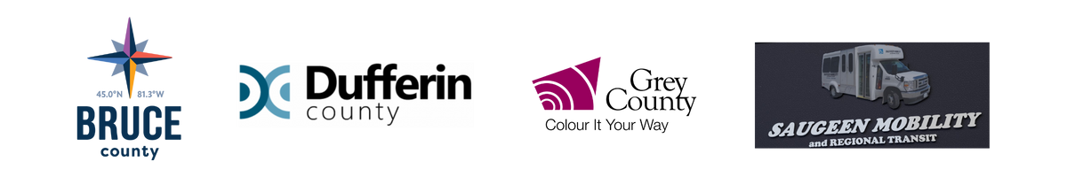 Bruce, Dufferin, Grey, and Saugeen Mobility logos