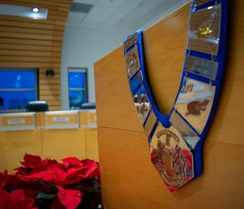Grey County Chain of Office on the podium in the Council Chamber. 