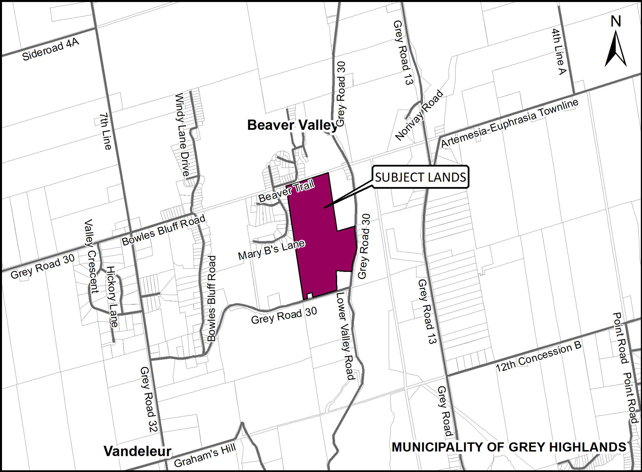 Key map showing the subject lands and surrounding area