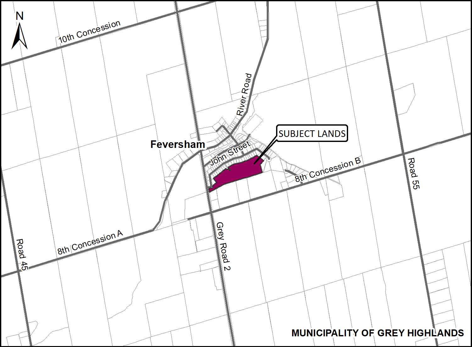 Key map showing the subject lands and surrounding area