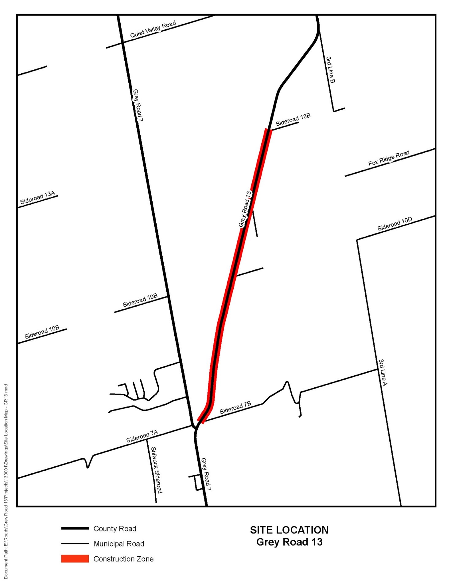 Grey Road 13 project map showing construction area