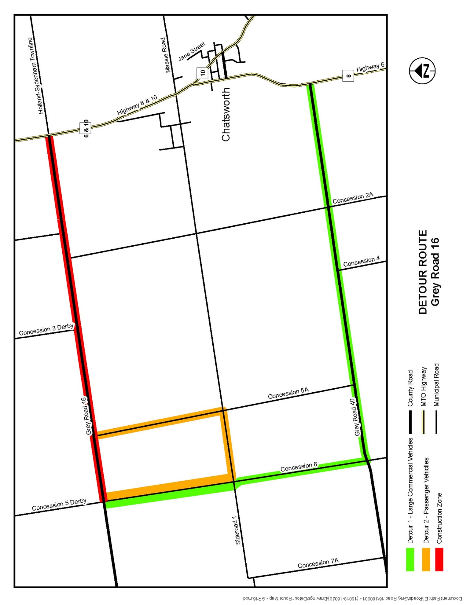 Grey Road 16 detour map