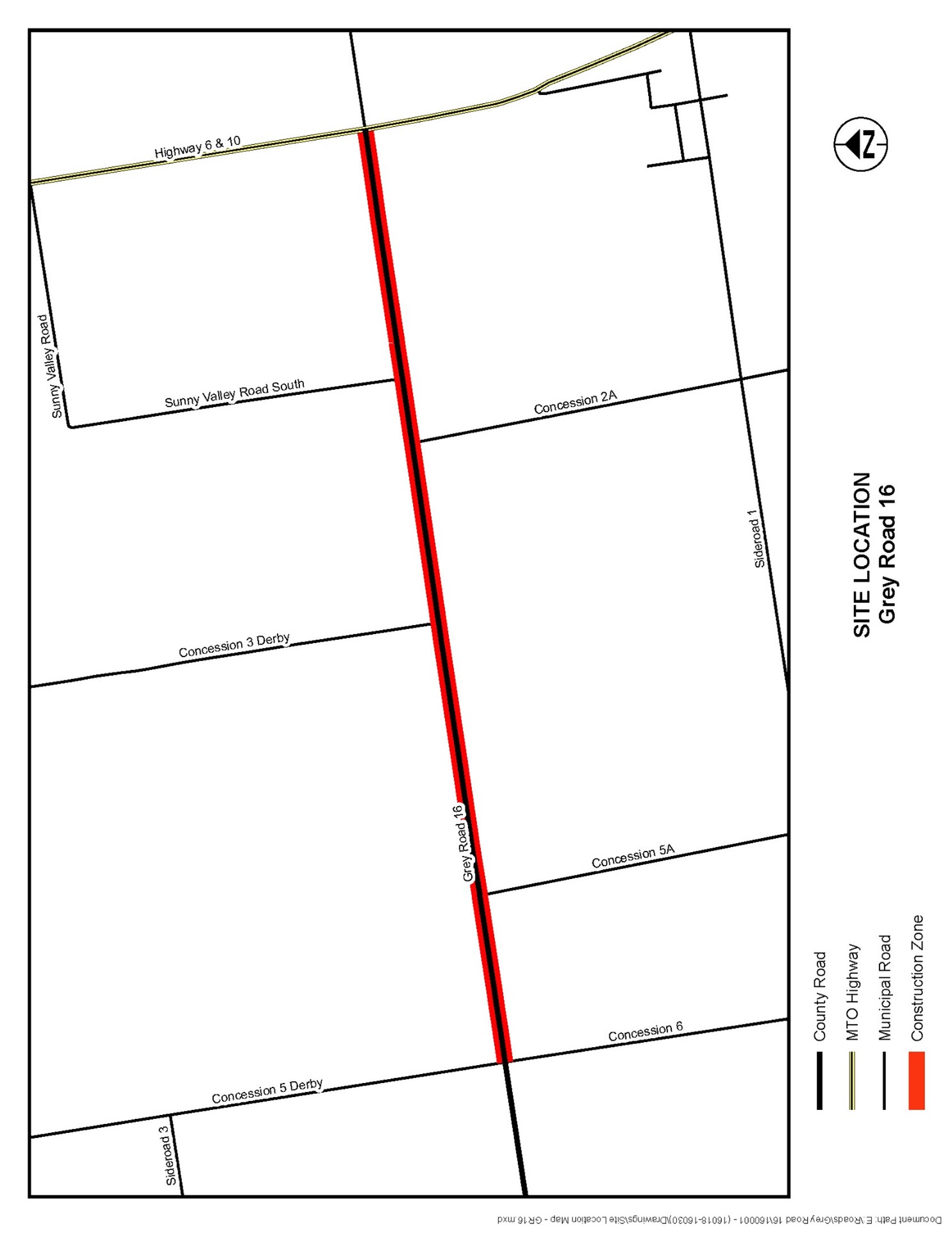 Grey Road 16 construction map