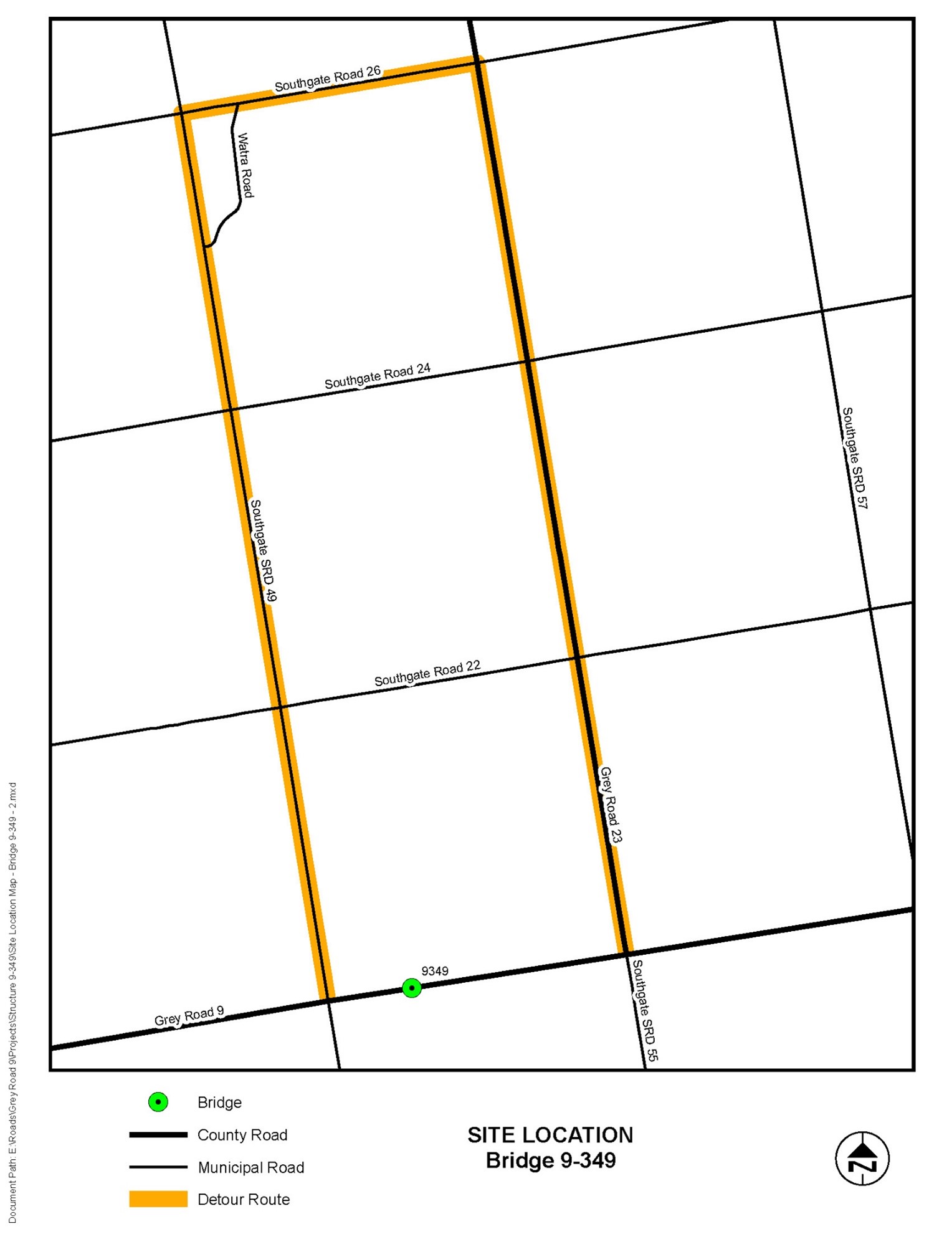 Detour route for the bridge closure on the Grey Road 9 & 14 construction project