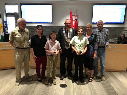 Winners of the Grey County Federation of Agriculture public speaking awards pose with Deputy Warden Barfoot