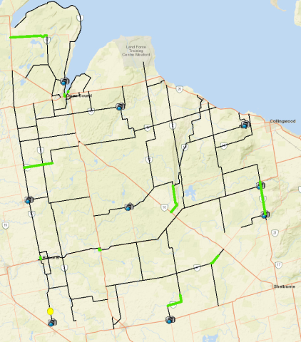 Map showing the location of 2018 construction projects on Grey County roads.