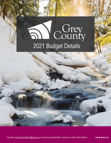 Cover page of the 2021 budget showing a gentle stream in the snowy forest. 