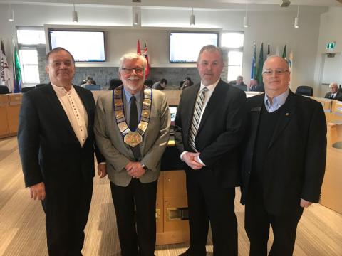 Warden Halliday welcomes alternate councillors Terry Mokriy, Brian O'Leary and Peter Hambly.