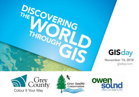 Graphic reading "Discovering the world through GIS. GIS Day 2018. November 14.  