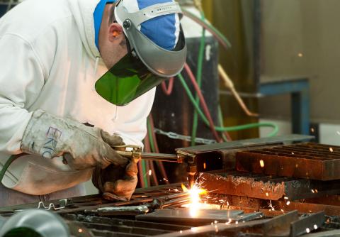 A student working in the welding shop. 