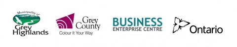 Logos for Grey Highlands, Grey County, the Business Enterprise Centre and the Province of Ontario