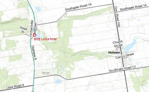 Map showing the location of the Oarchardville Bridge