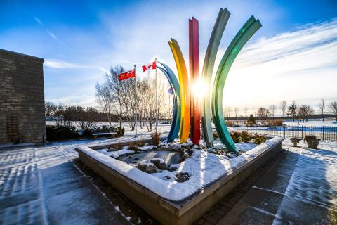 A winter sunrise at Grey Roots Museum.