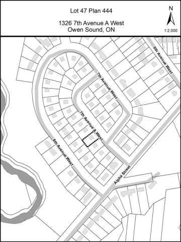 Map of the residential neighborhood highlighting the property being sold. 