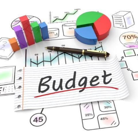 Stock photo showing the word budget over various charts