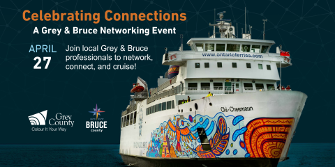 Celebrating Connections graphic showing the Chi-Cheemaun ferry. 