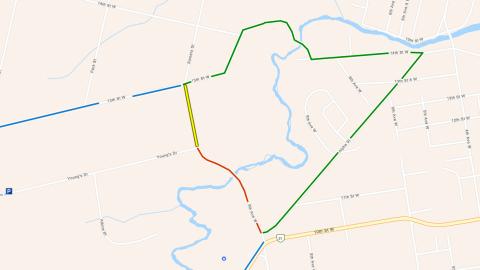 Map showing the location of the road closure of 17b for tree removal. 