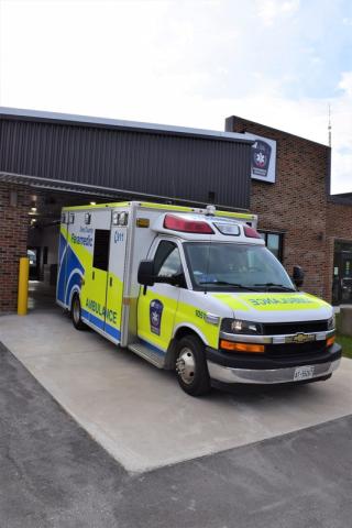 Ambulance rolling out of the base.  