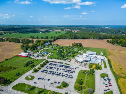 Aerial view of Grey Roots on an event day.