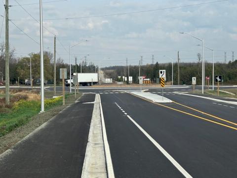 Photo of the roundabout at the intersection of Grey Roads 3 and 4. 