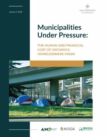 Cover of the Municipalities Under pressure: The human and financial cost of Ontario's homelessness crisis report.